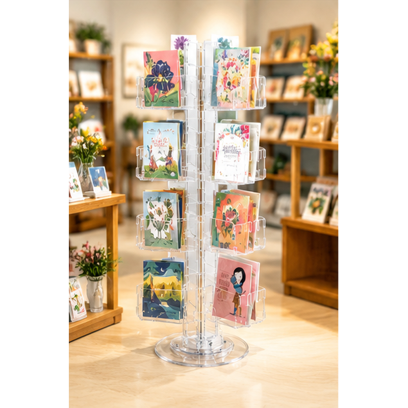 24 Pocket Clear Acrylic Countertop Greeting Card Spinner