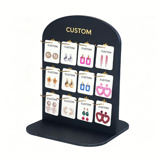 Black Double-Sided Rotating Jewelry Display Stand with Hooks for Earring Card Necklace Bracelet Display Racks
