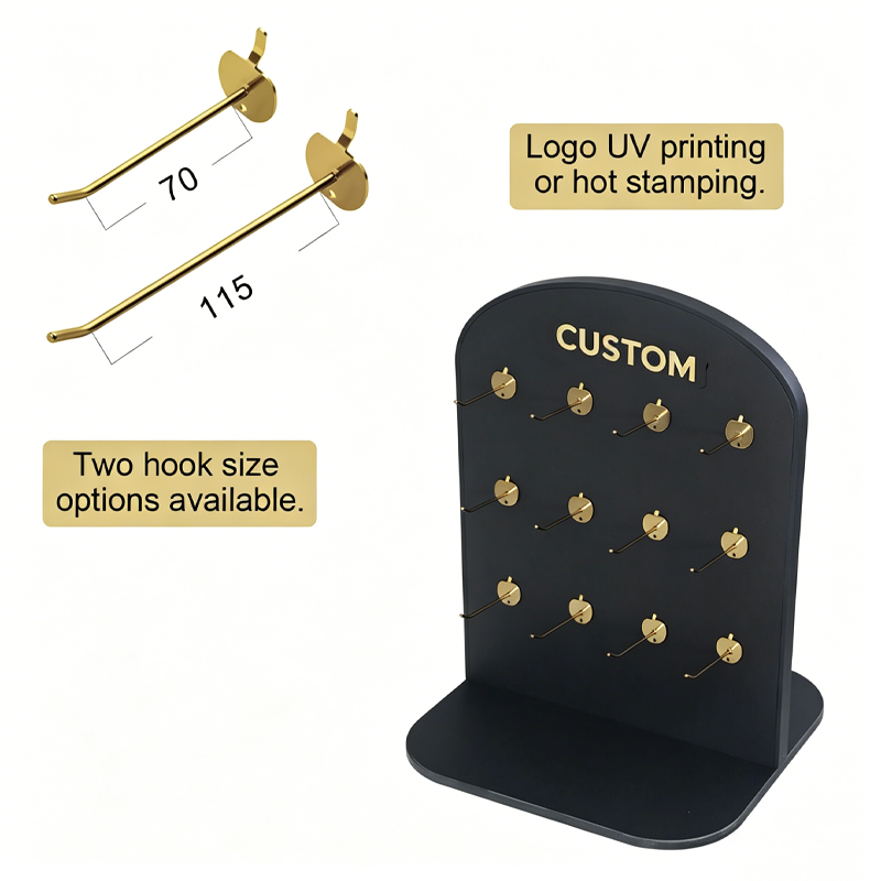 Black Double-Sided Rotating Jewelry Display Stand with Hooks for Earring Card Necklace Bracelet Display Racks