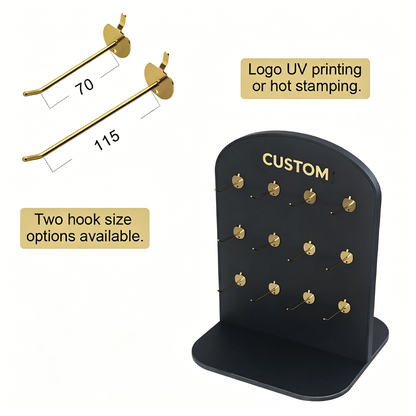 Black Double-Sided Rotating Jewelry Display Stand with Hooks for Earring Card Necklace Bracelet Display Racks